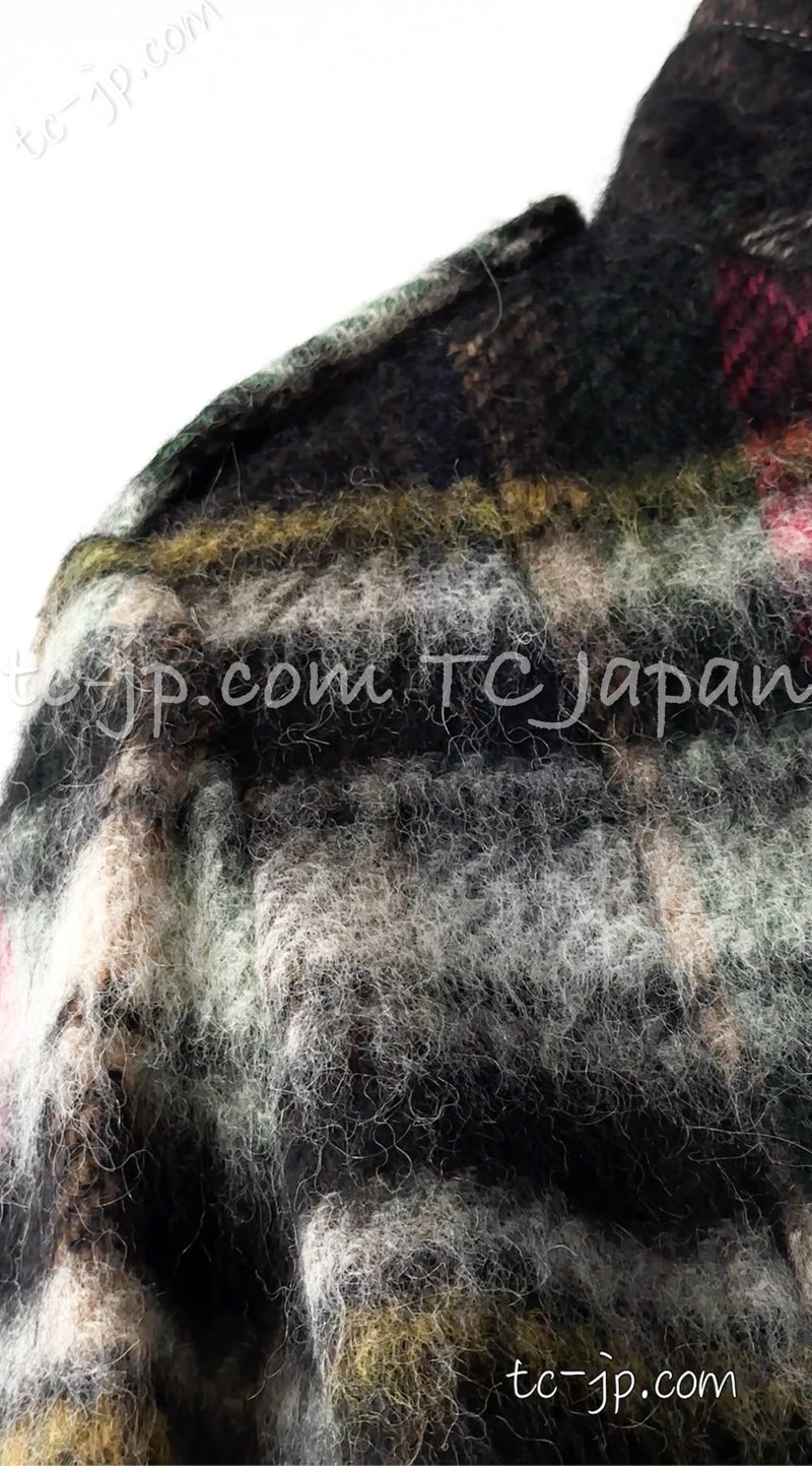 CHANEL 13PF Green Mix Wool Alpaca Mohair Checked Jacket 36 シャネル グリーン ミックス ウール アルパカ モヘア チェック ジャケット 即発