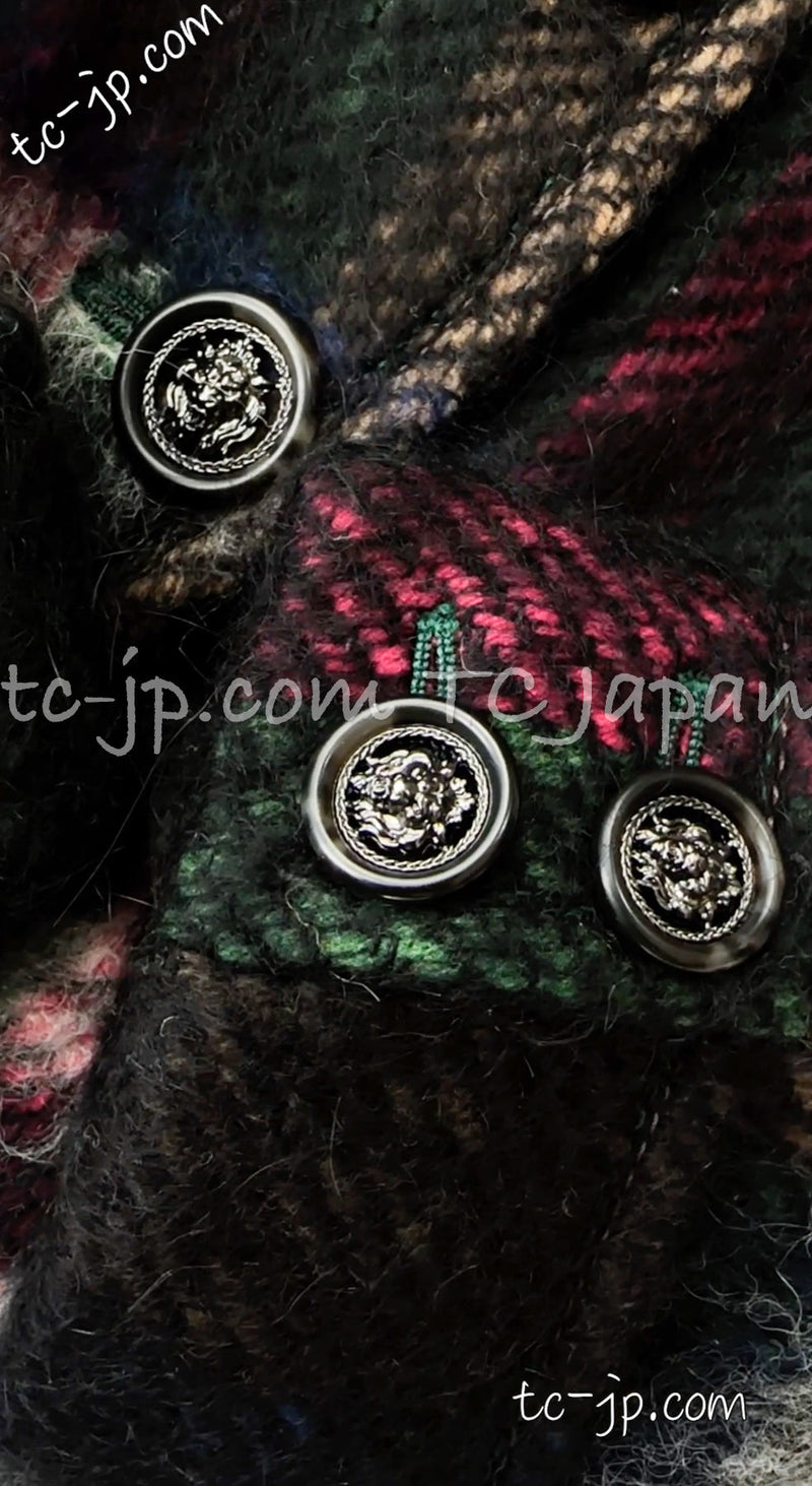 CHANEL 13PF Green Mix Wool Alpaca Mohair Checked Jacket 36 シャネル グリーン ミックス ウール アルパカ モヘア チェック ジャケット 即発