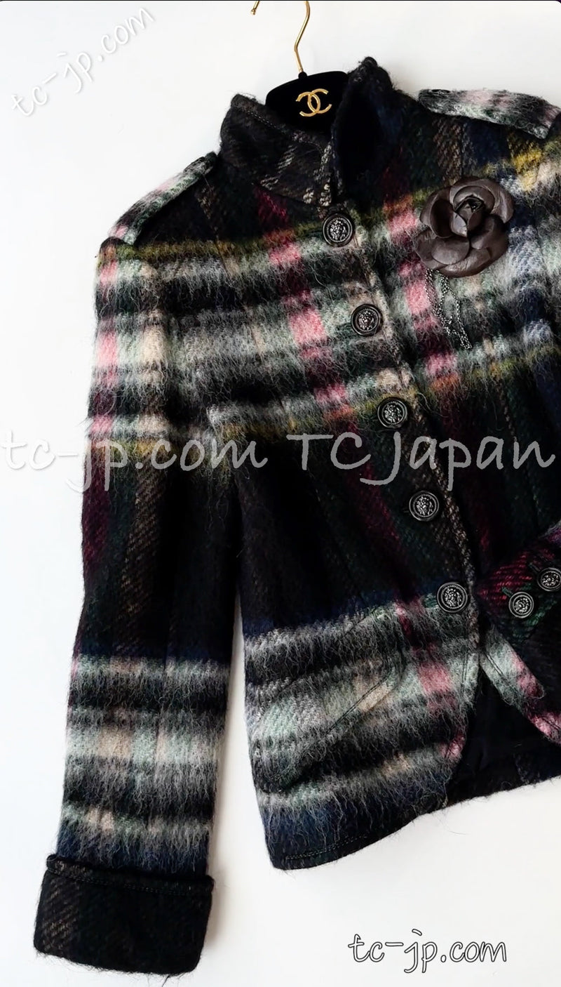 CHANEL 13PF Green Mix Wool Alpaca Mohair Checked Jacket 36 シャネル グリーン ミックス ウール アルパカ モヘア チェック ジャケット 即発