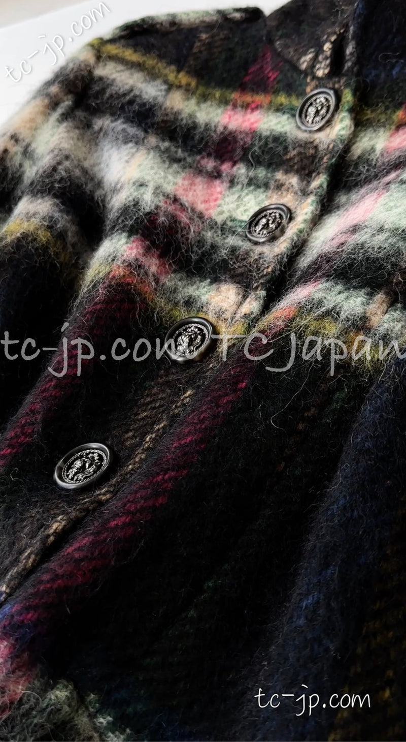 CHANEL 13PF Green Mix Wool Alpaca Mohair Checked Jacket 36 シャネル グリーン ミックス ウール アルパカ モヘア チェック ジャケット 即発