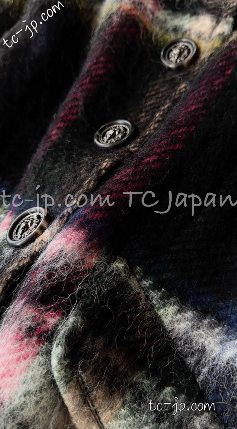 CHANEL 13PF Green Mix Wool Alpaca Mohair Checked Jacket 36 シャネル グリーン ミックス ウール アルパカ モヘア チェック ジャケット 即発