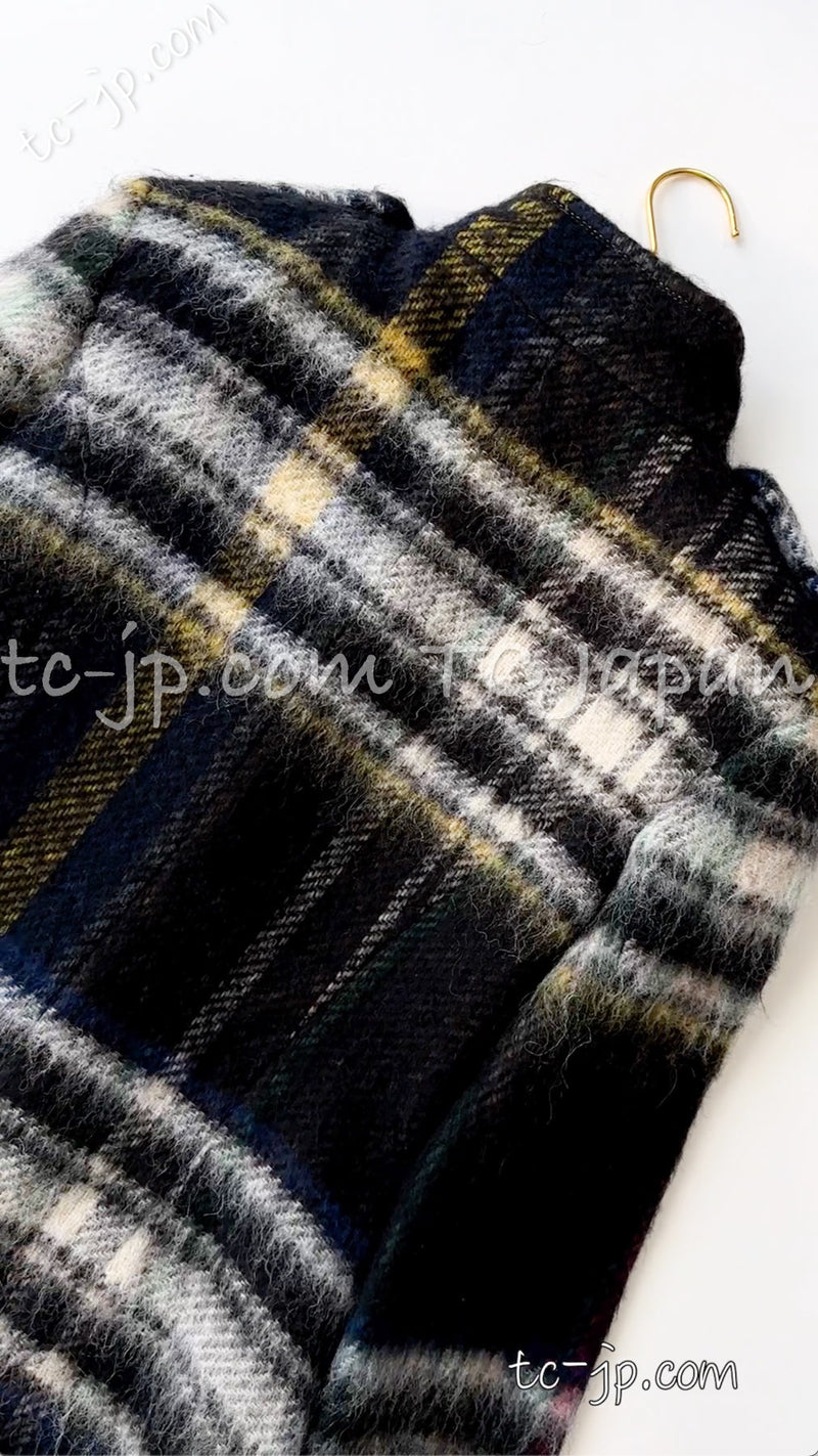 CHANEL 13PF Green Mix Wool Alpaca Mohair Checked Jacket 36 シャネル グリーン ミックス ウール アルパカ モヘア チェック ジャケット 即発