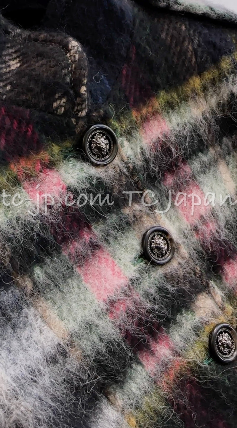 CHANEL 13PF Green Mix Wool Alpaca Mohair Checked Jacket 36 シャネル グリーン ミックス ウール アルパカ モヘア チェック ジャケット 即発