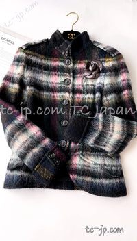 CHANEL 13PF Green Mix Wool Alpaca Mohair Checked Jacket 36 シャネル グリーン ミックス ウール アルパカ モヘア チェック ジャケット 即発