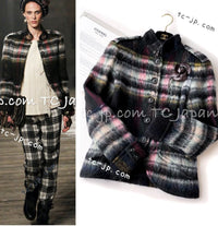 CHANEL 13PF Green Mix Wool Alpaca Mohair Checked Jacket 36 シャネル グリーン ミックス ウール アルパカ モヘア チェック ジャケット 即発