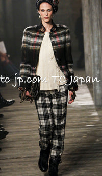 CHANEL 13PF Green Mix Wool Alpaca Mohair Checked Jacket 36 シャネル グリーン ミックス ウール アルパカ モヘア チェック ジャケット 即発