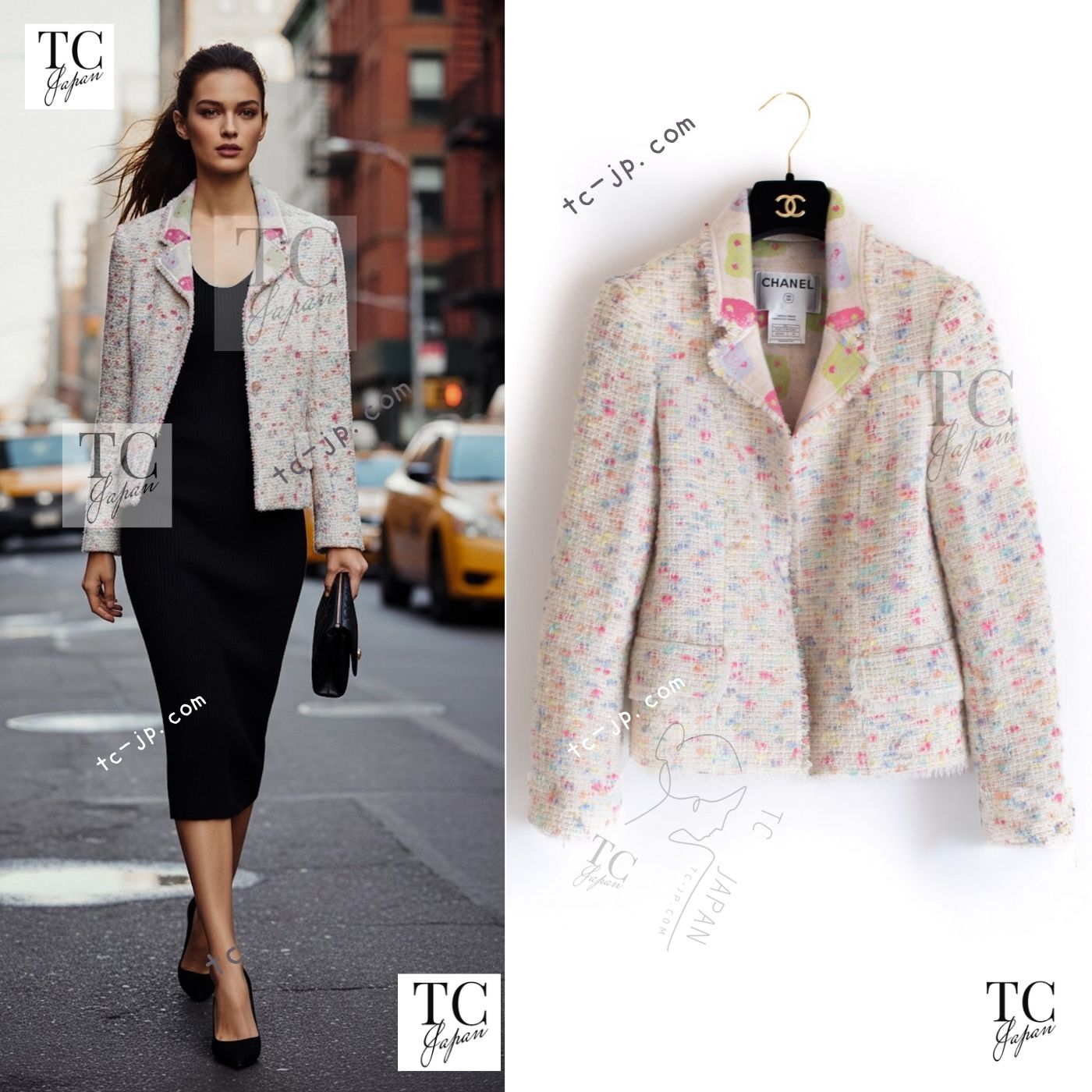 CHANEL 04A Ivory Multi Cashmere Lining Tweed Jacket 36 シャネル アイボリー カシミア 裏地 マルチカラー ツイード ジャケット 即発