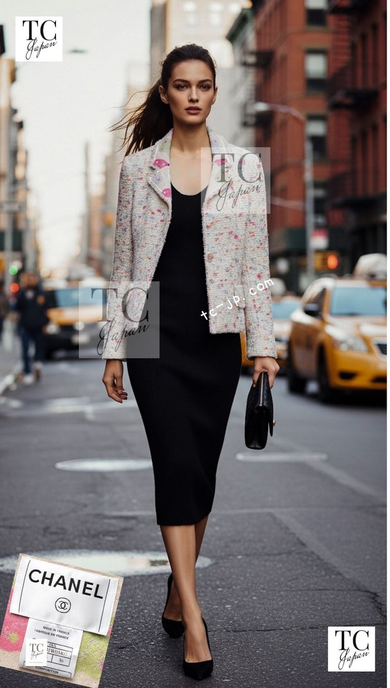 CHANEL 04A Ivory Multi Cashmere Lining Tweed Jacket 36 シャネル アイボリー カシミア 裏地 マルチカラー ツイード ジャケット 即発