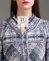 CHANEL 07S Blue Denim Pink Ribbon Mix Cotton Lesage Tweed Jacket 38 シャネル ブルー デニム ピンク リボン ミックス コットン ルサージュ ジャケット 即発