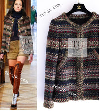 CHANEL 15PF Beige Green Black Multi Tweed Jacket 38 シャネル ベージュ グリーン ブラック マルチカラー ツイード ジャケット 即発