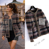 CHANEL 15PF Beige Green Black Multi Tweed Jacket 38 シャネル ベージュ グリーン ブラック マルチカラー ツイード ジャケット 即発