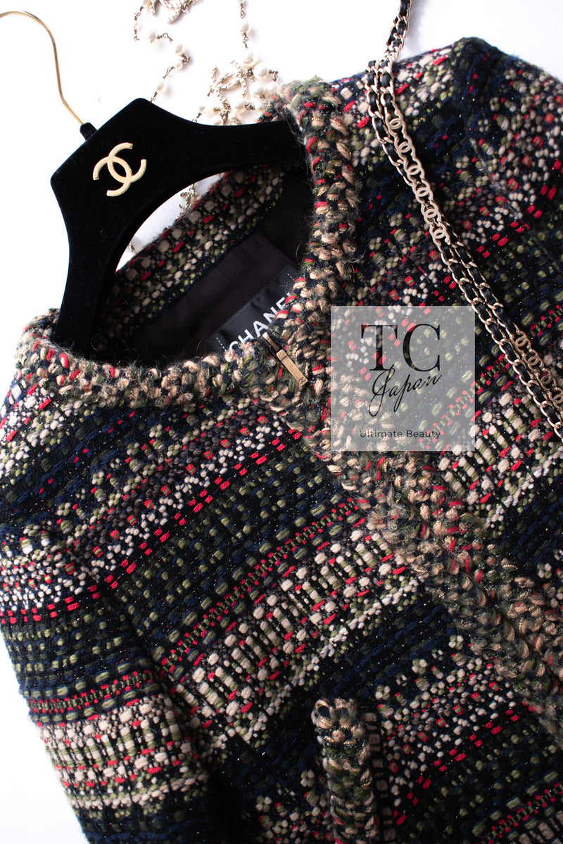 CHANEL 15PF Beige Green Black Multi Tweed Jacket 38 シャネル ベージュ グリーン ブラック マルチカラー ツイード ジャケット 即発