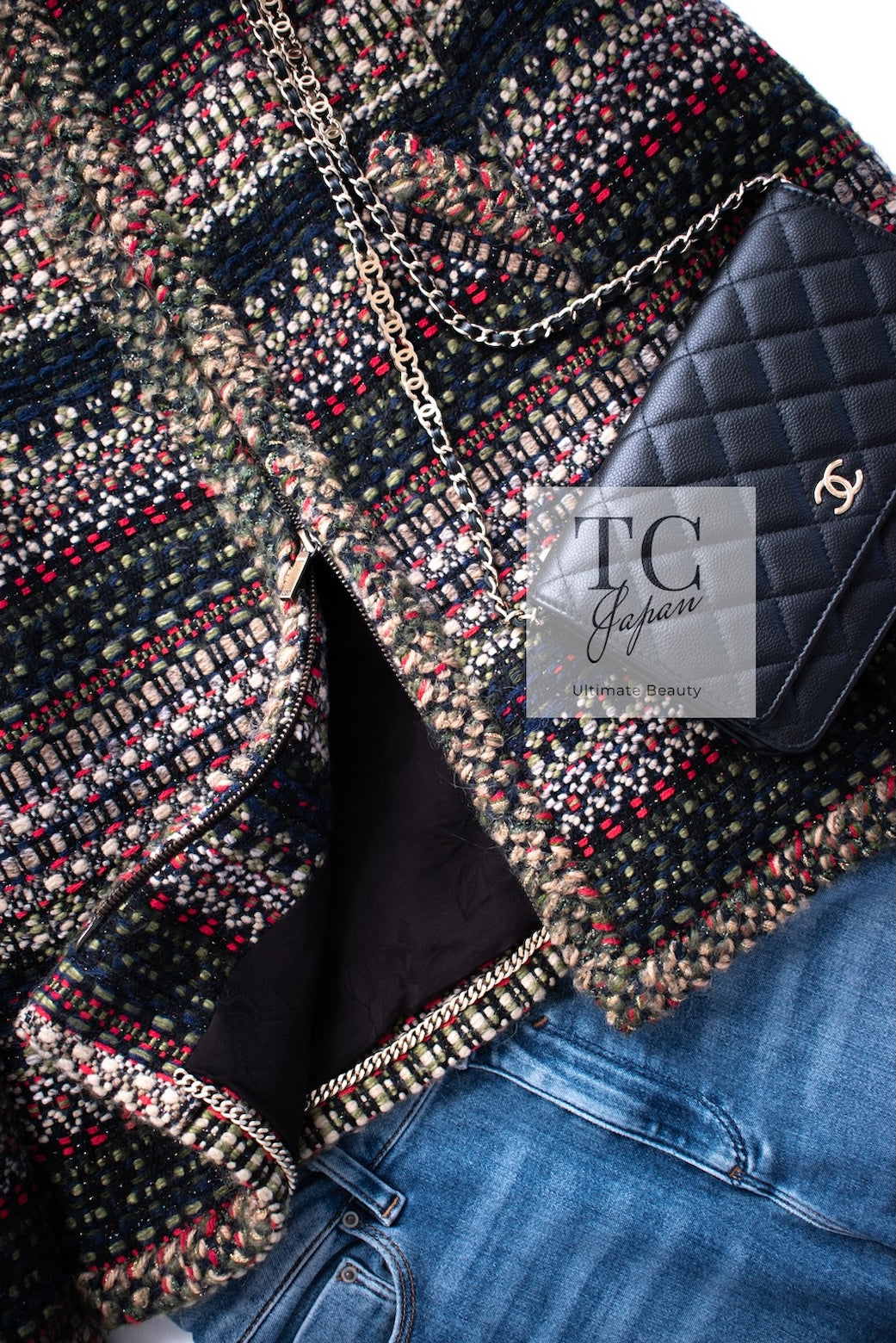 シャネル　ジャケット　訳あり シャネル ジャケット CHANEL ベージュ グリーン ブラック マルチカラー