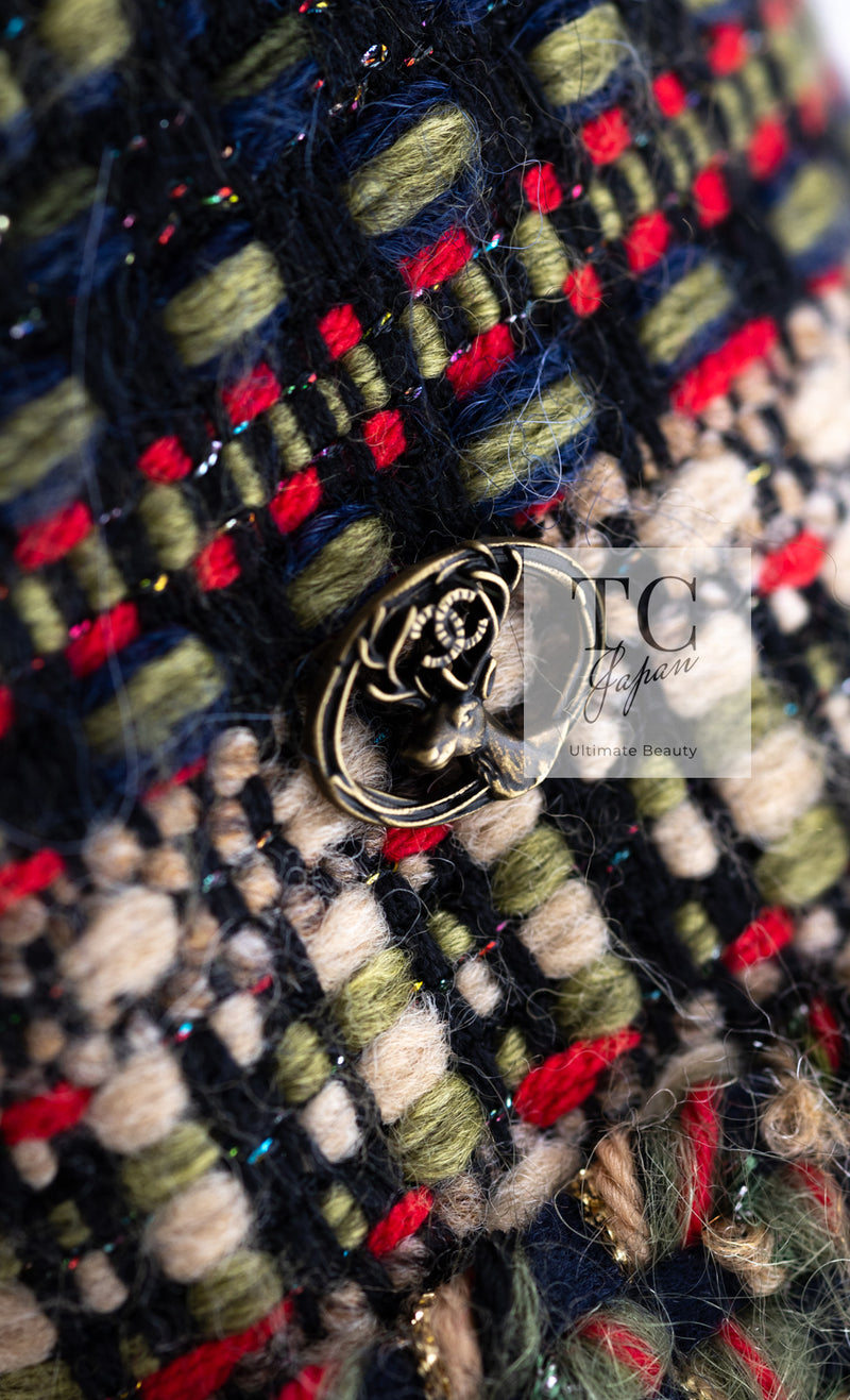 CHANEL 15PF Beige Green Black Multi Tweed Jacket 38 シャネル ベージュ グリーン ブラック マルチカラー ツイード ジャケット 即発