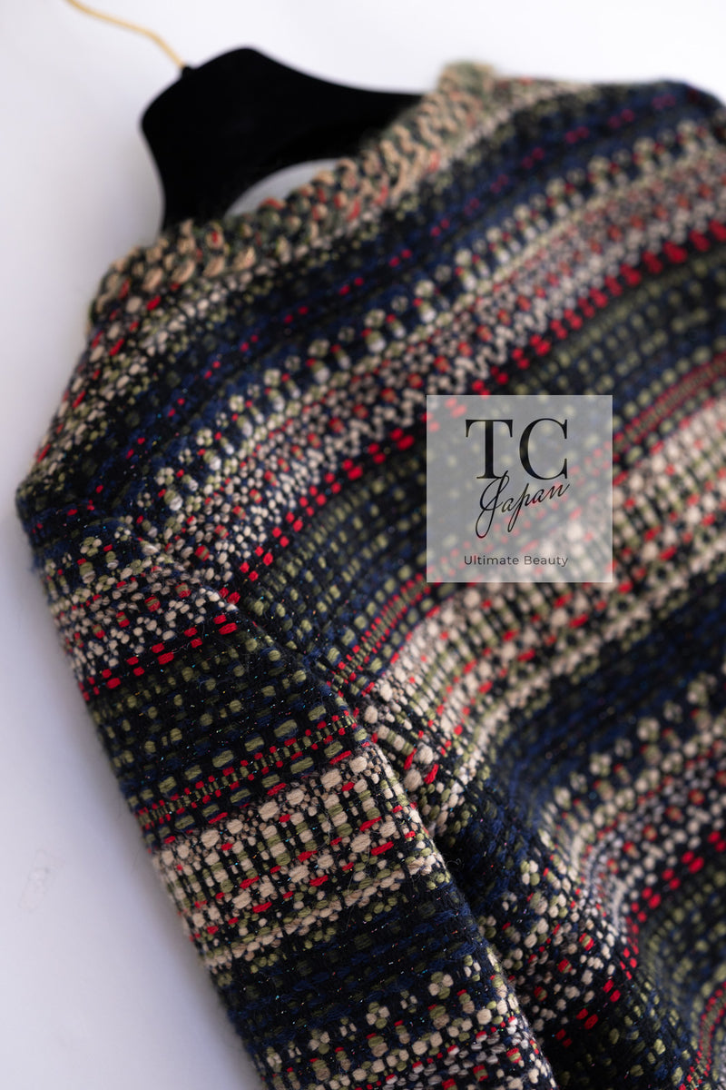 CHANEL 15PF Beige Green Black Multi Tweed Jacket 38 シャネル ベージュ グリーン ブラック マルチカラー ツイード ジャケット 即発