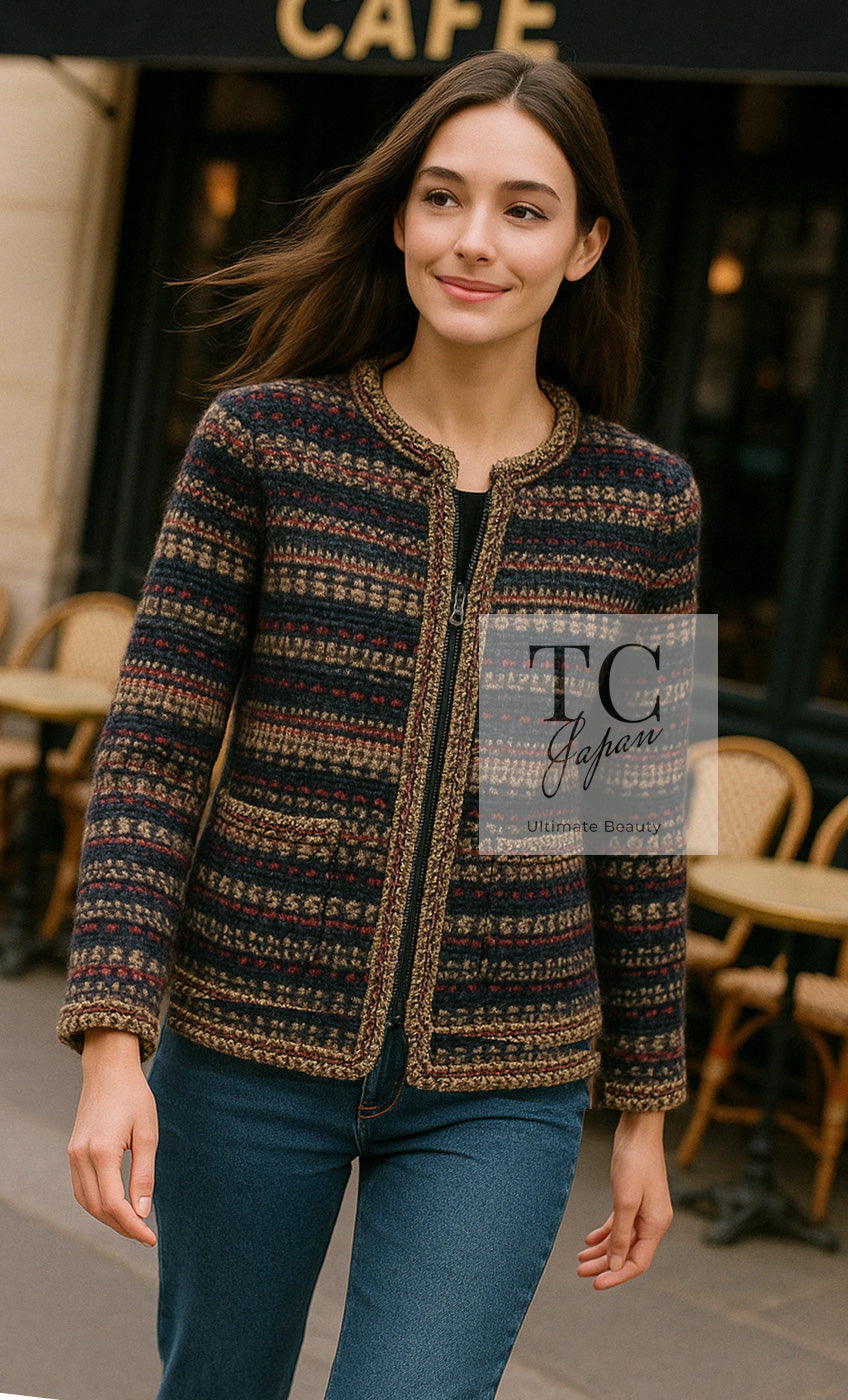 CHANEL 15PF Beige Green Black Multi Tweed Jacket 38 シャネル ベージュ グリーン ブラック マルチカラー ツイード ジャケット 即発