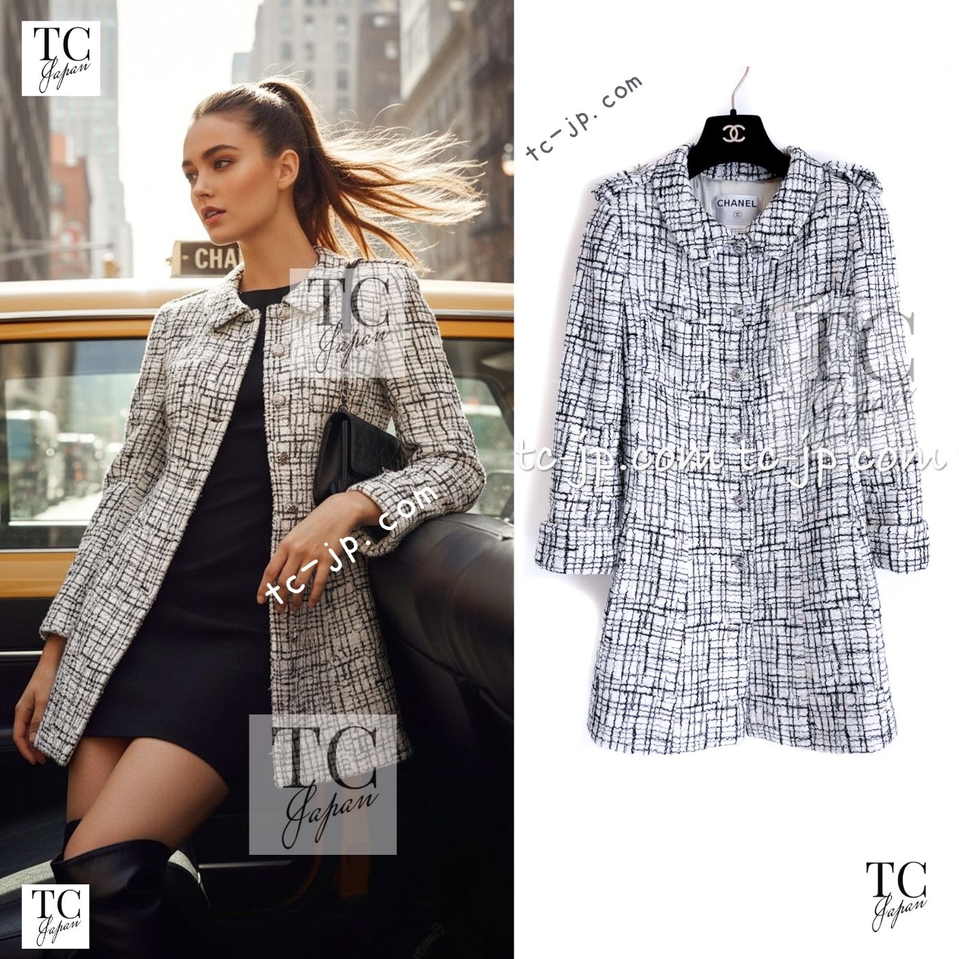 CHANEL 06C White Black Cotton Jacket Coat Lindsay Lohan 38 シャネル ホワイト ブラック コットン ジャケット コート 即発