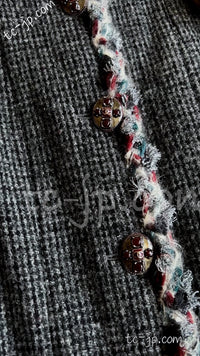 CHANEL 13PF Edinburgh Gray Trim Wool Tweed Jacket 34 シャネル グレー トリミング ウール 100% ツイード ジャケット 即発