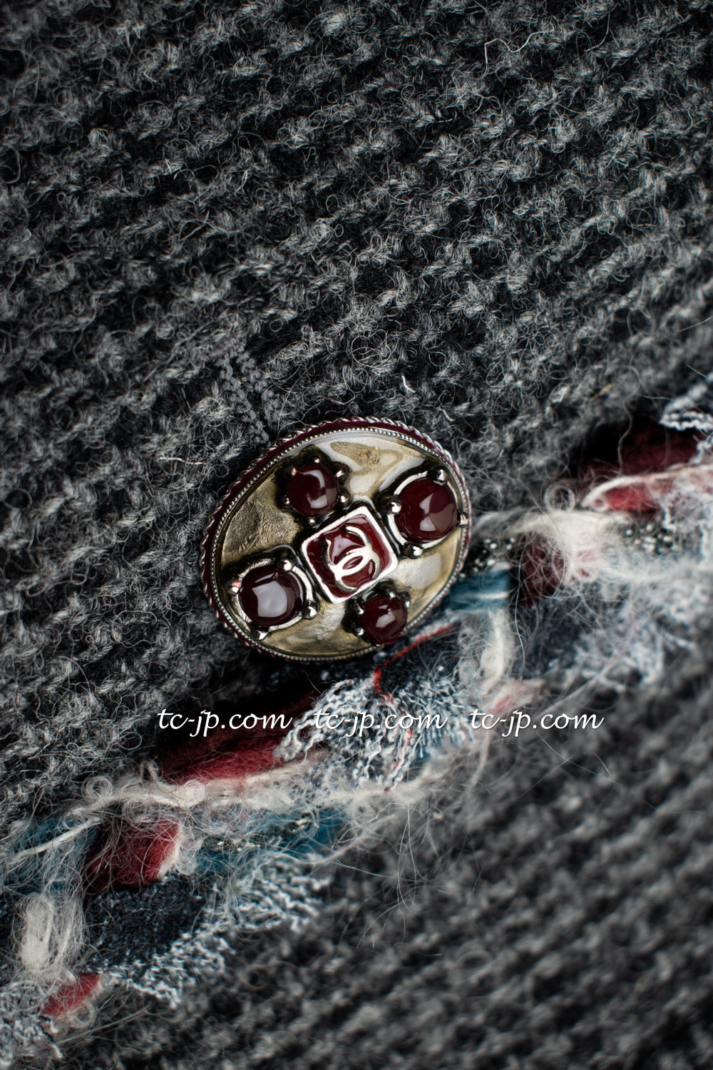 CHANEL 13PF Edinburgh Gray Trim Wool Tweed Jacket 34 シャネル グレー トリミング ウール 100% ツイード ジャケット 即発