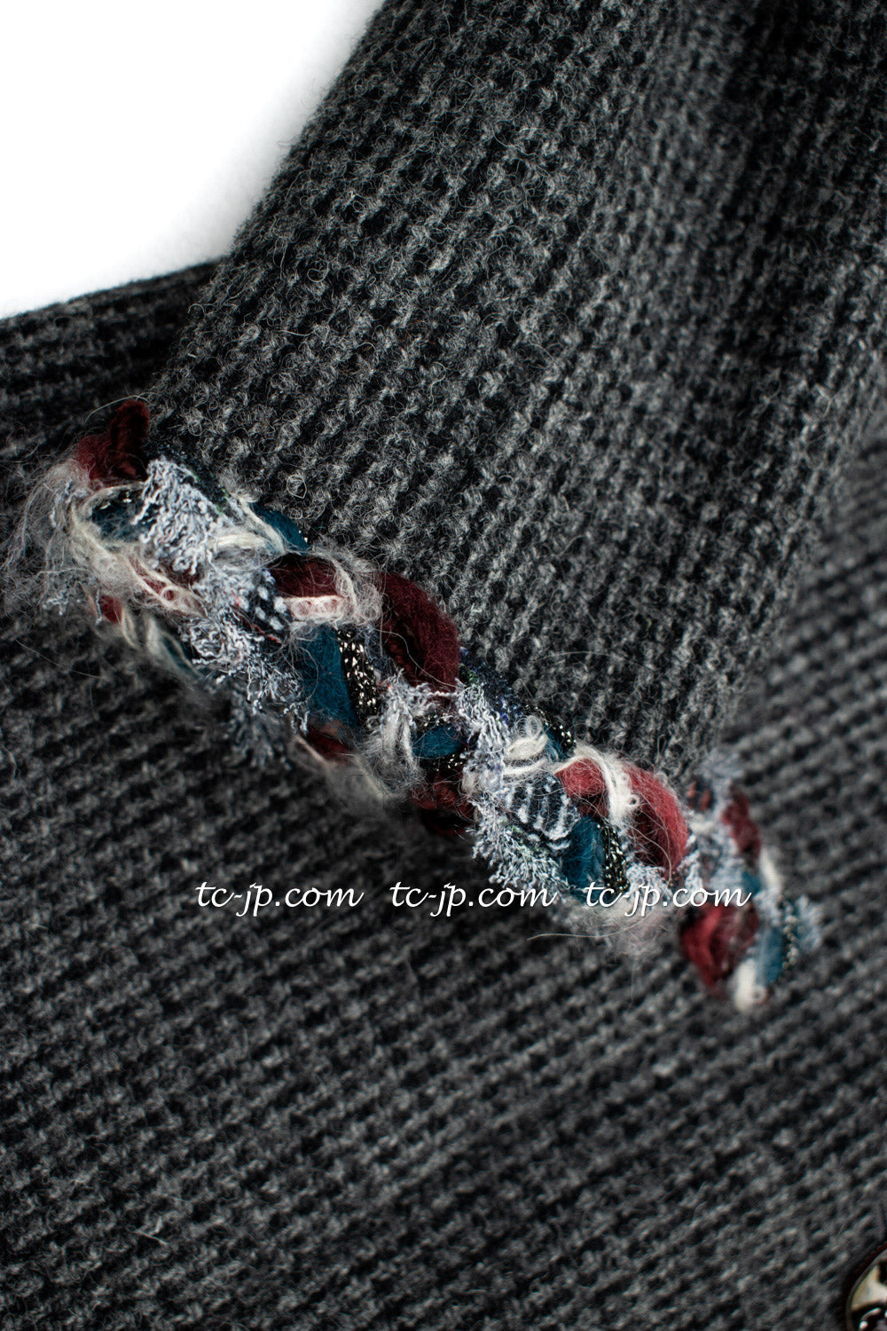 CHANEL 13PF Edinburgh Gray Trim Wool Tweed Jacket 34 シャネル グレー トリミング ウール 100% ツイード ジャケット 即発