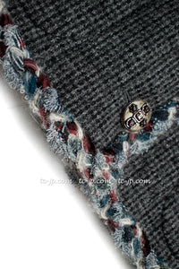 CHANEL 13PF Edinburgh Gray Trim Wool Tweed Jacket 34 シャネル グレー トリミング ウール 100% ツイード ジャケット 即発