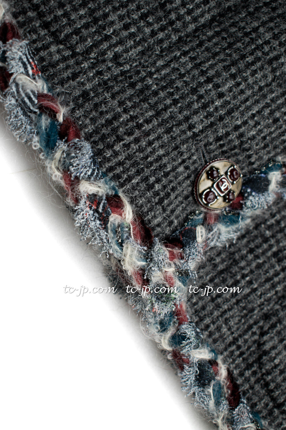 CHANEL 13PF Edinburgh Gray Trim Wool Tweed Jacket 34 シャネル グレー トリミング ウール 100% ツイード ジャケット 即発