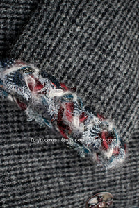 CHANEL 13PF Edinburgh Gray Trim Wool Tweed Jacket 34 シャネル グレー トリミング ウール 100% ツイード ジャケット 即発