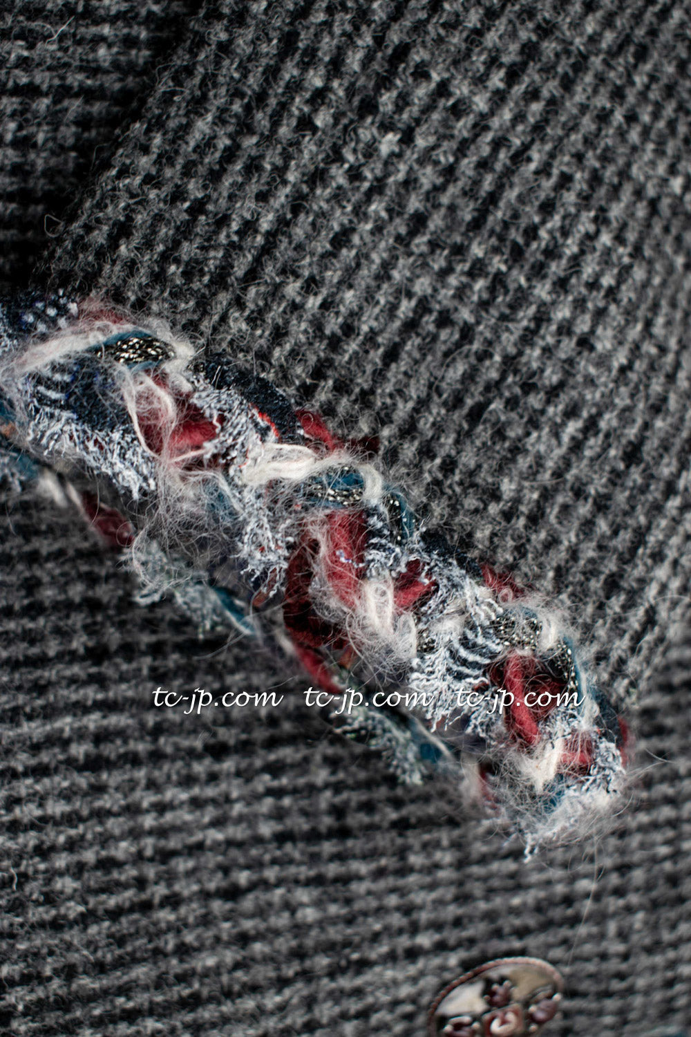 CHANEL 13PF Edinburgh Gray Trim Wool Tweed Jacket 34 シャネル グレー トリミング ウール 100% ツイード ジャケット 即発