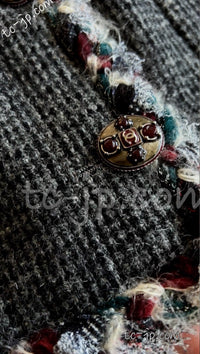 CHANEL 13PF Edinburgh Gray Trim Wool Tweed Jacket 34 シャネル グレー トリミング ウール 100% ツイード ジャケット 即発