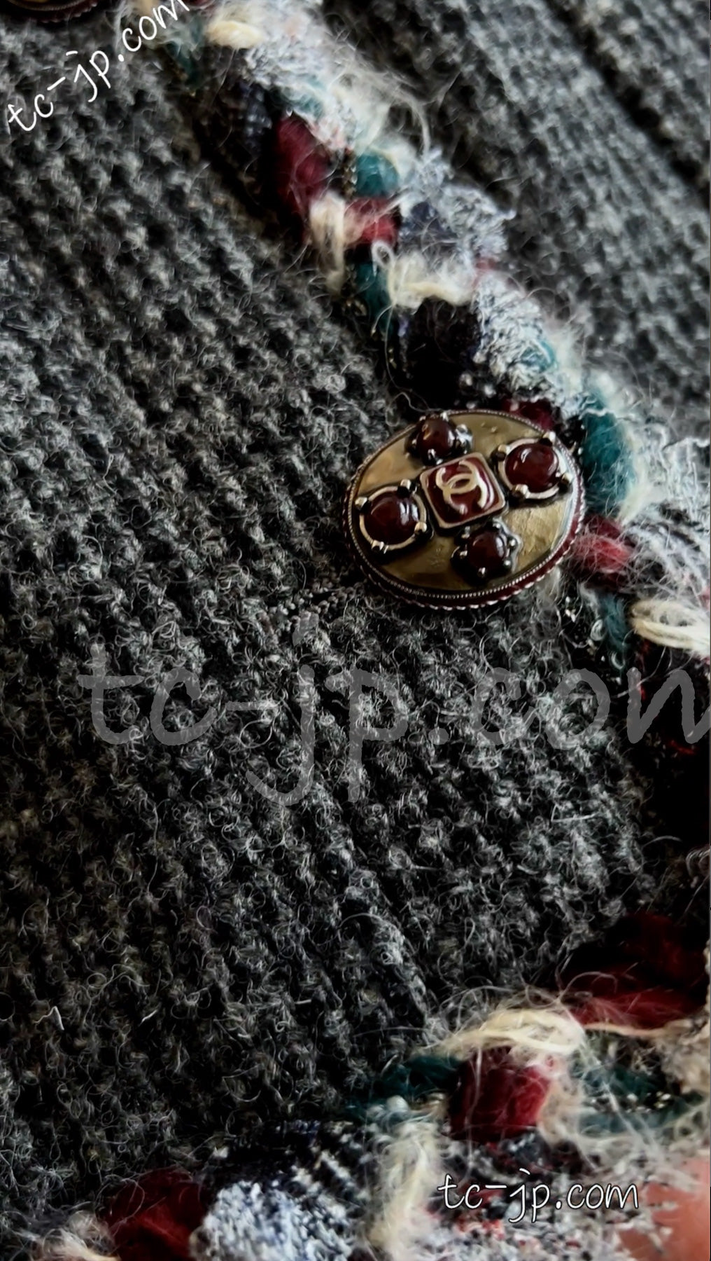 CHANEL 13PF Edinburgh Gray Trim Wool Tweed Jacket 34 シャネル グレー トリミング ウール 100% ツイード ジャケット 即発