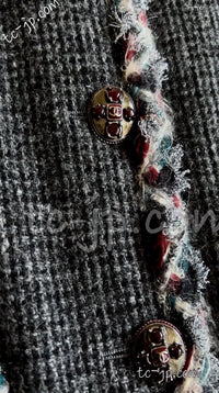 CHANEL 13PF Edinburgh Gray Trim Wool Tweed Jacket 34 シャネル グレー トリミング ウール 100% ツイード ジャケット 即発