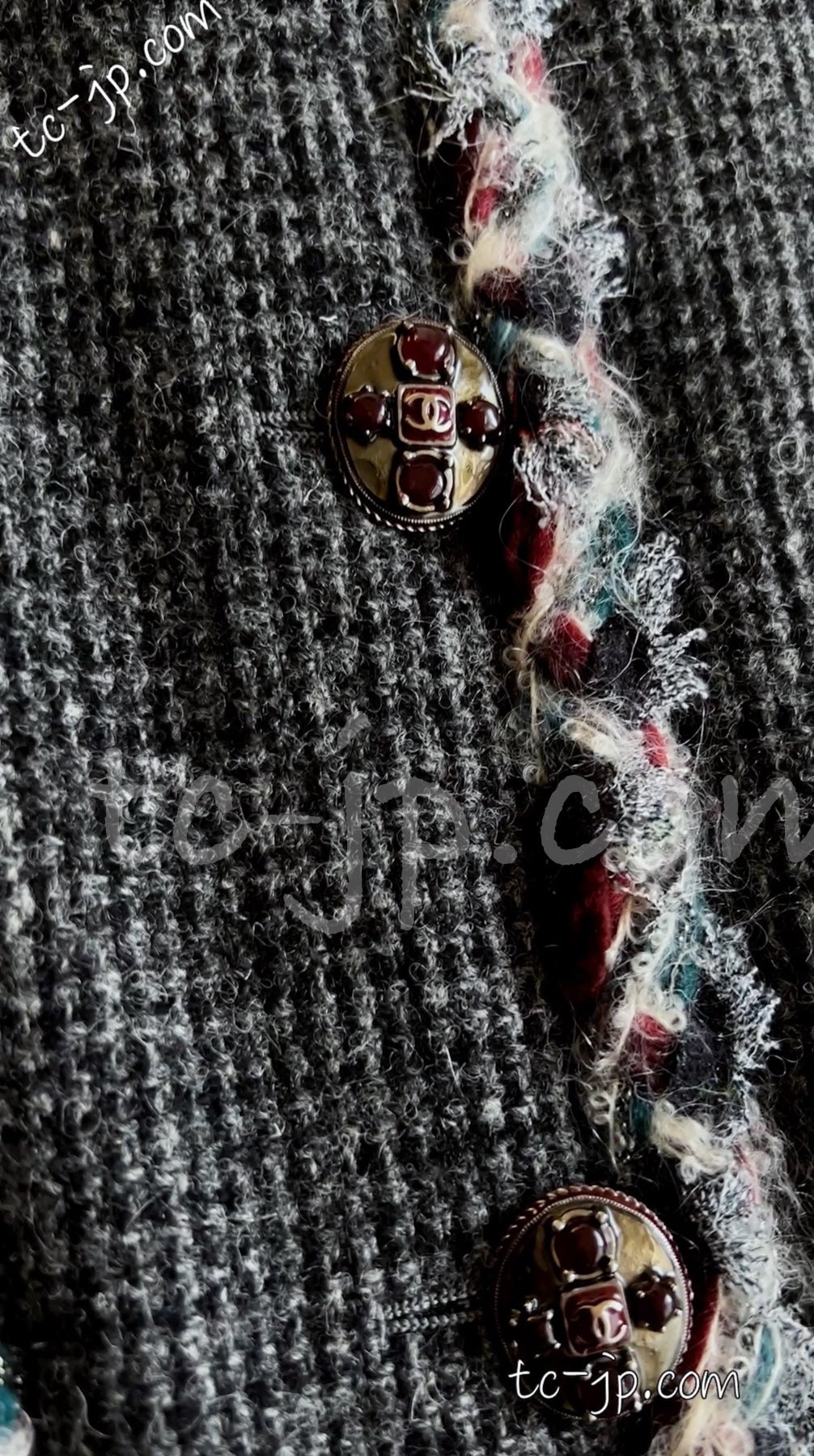 CHANEL 13PF Edinburgh Gray Trim Wool Tweed Jacket 34 シャネル グレー トリミング ウール 100% ツイード ジャケット 即発