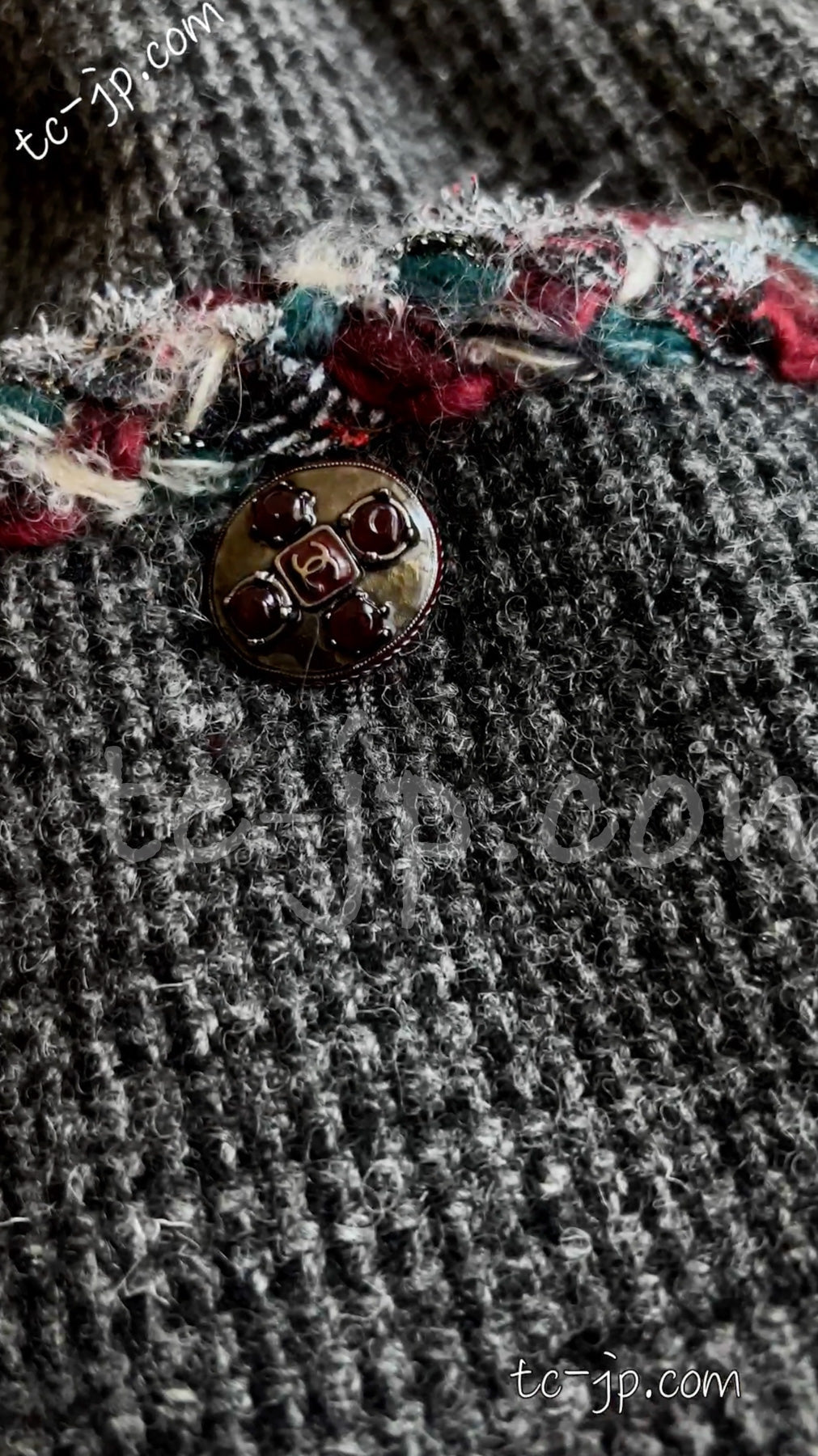 CHANEL 13PF Edinburgh Gray Trim Wool Tweed Jacket 34 シャネル グレー トリミング ウール 100% ツイード ジャケット 即発 - TC JAPAN