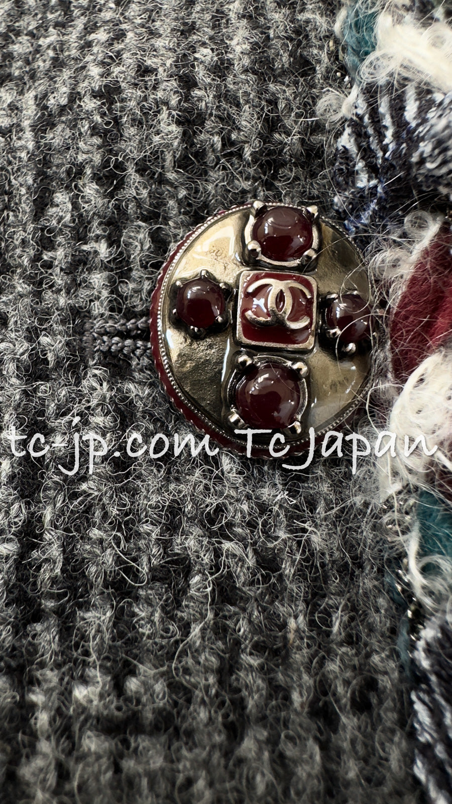 CHANEL 13PF Edinburgh Gray Trim Wool Tweed Jacket 34 シャネル グレー トリミング ウール 100% ツイード ジャケット 即発 - TC JAPAN