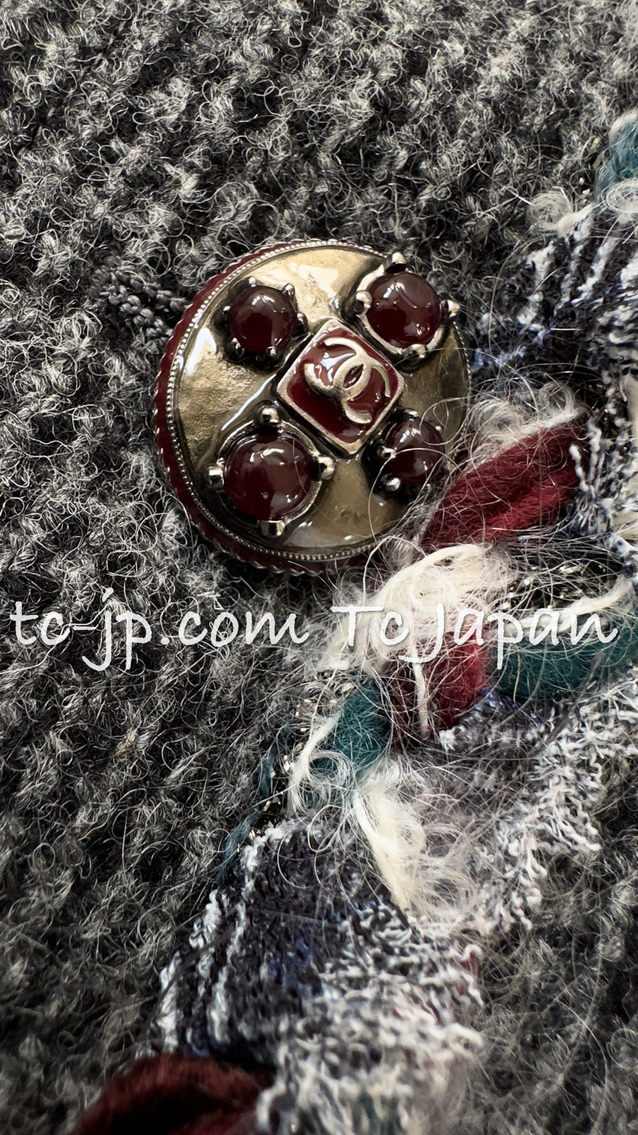 CHANEL 13PF Edinburgh Gray Trim Wool Tweed Jacket 34 シャネル グレー トリミング ウール 100% ツイード ジャケット 即発