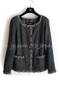 CHANEL 13PF Edinburgh Gray Trim Wool Tweed Jacket 34 シャネル グレー トリミング ウール 100% ツイード ジャケット 即発