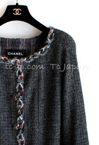 CHANEL 13PF Edinburgh Gray Trim Wool Tweed Jacket 34 シャネル グレー トリミング ウール 100% ツイード ジャケット 即発 - TC JAPAN