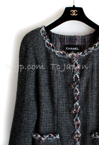 CHANEL 13PF Edinburgh Gray Trim Wool Tweed Jacket 34 シャネル グレー トリミング ウール 100% ツイード ジャケット 即発