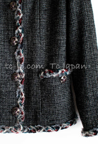 CHANEL 13PF Edinburgh Gray Trim Wool Tweed Jacket 34 シャネル グレー トリミング ウール 100% ツイード ジャケット 即発 - TC JAPAN