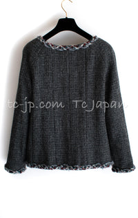 CHANEL 13PF Edinburgh Gray Trim Wool Tweed Jacket 34 シャネル グレー トリミング ウール 100% ツイード ジャケット 即発