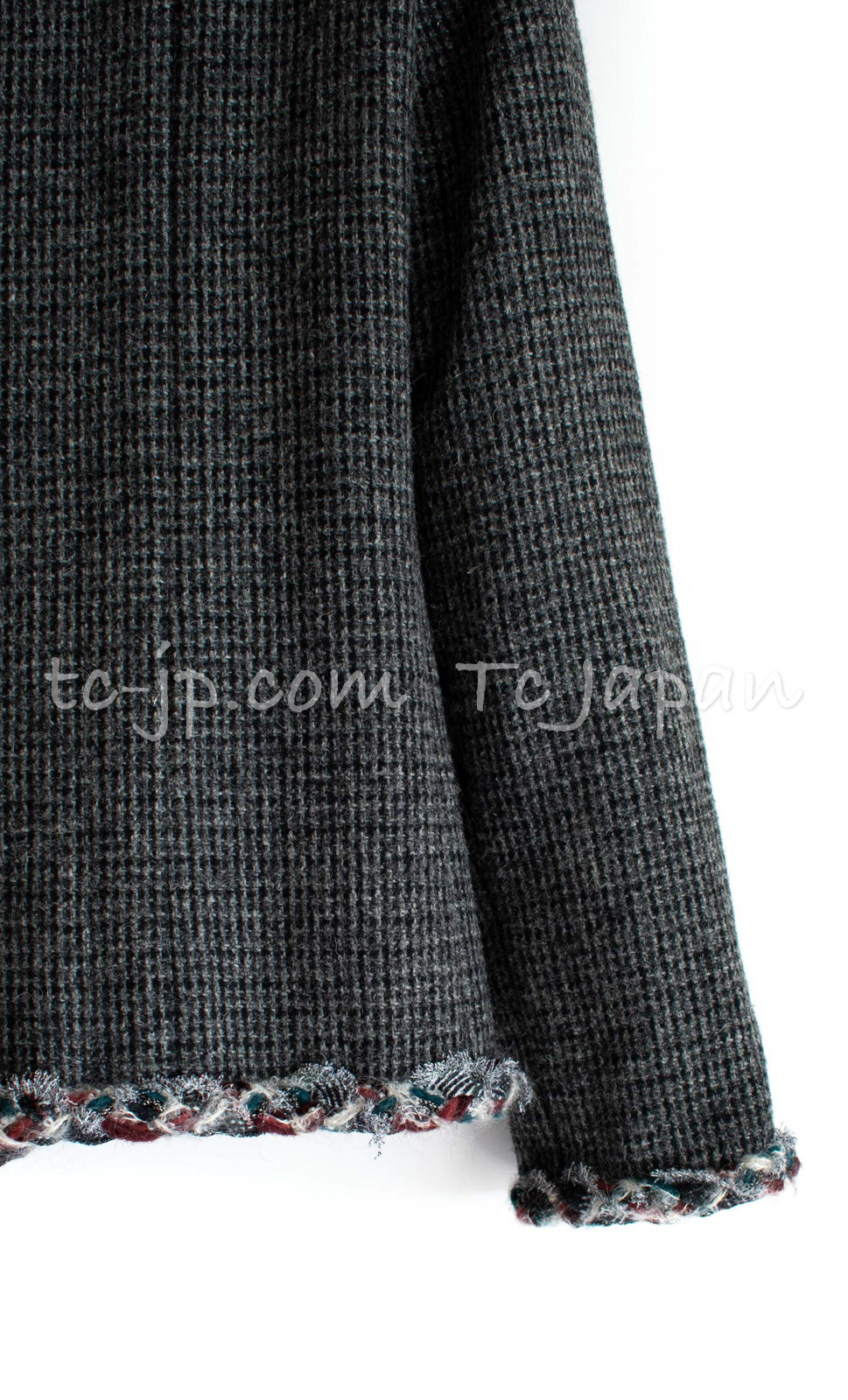 CHANEL 13PF Edinburgh Gray Trim Wool Tweed Jacket 34 シャネル グレー トリミング ウール 100% ツイード ジャケット 即発 - TC JAPAN