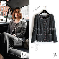 CHANEL 13PF Edinburgh Gray Trim Wool Tweed Jacket 34 シャネル グレー トリミング ウール 100% ツイード ジャケット 即発