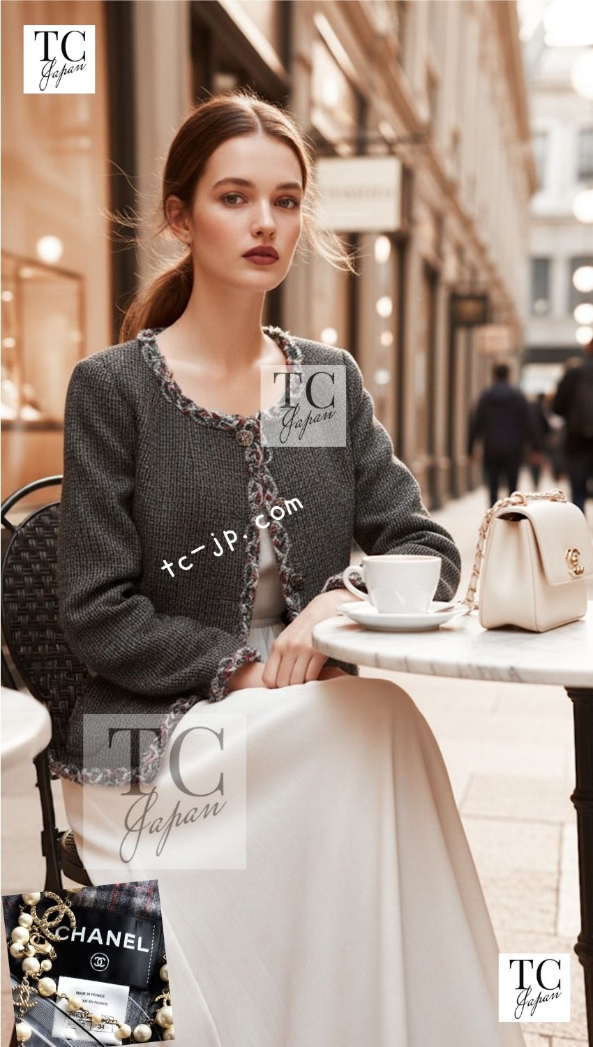 CHANEL 13PF Edinburgh Gray Trim Wool Tweed Jacket 34 シャネル グレー トリミング ウール 100% ツイード ジャケット 即発