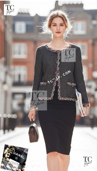 CHANEL 13PF Edinburgh Gray Trim Wool Tweed Jacket 34 シャネル グレー トリミング ウール 100% ツイード ジャケット 即発