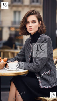 CHANEL 13PF Edinburgh Gray Trim Wool Tweed Jacket 34 シャネル グレー トリミング ウール 100% ツイード ジャケット 即発 - TC JAPAN