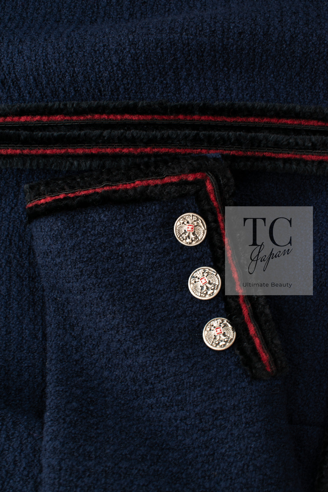 シャネル ジャケット CHANEL ネイビー ブラック レッド トリム