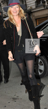 CHANEL Jacket 09PF Black Red Trim Wool Zipper Tweed | TW
