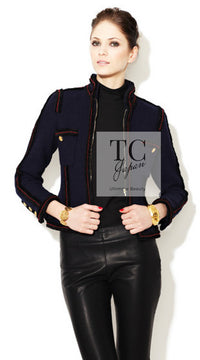 CHANEL Jacket 09PF Black Red Trim Wool Zipper Tweed | TW