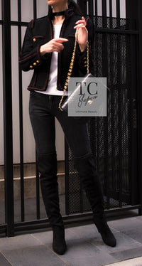 CHANEL 09PF Black Red Trim Moscow Wool Tweed Jacket 34 40 42 シャネル ブラック レッド トリム ロマノフ ウール ツイード ジャケット 即発