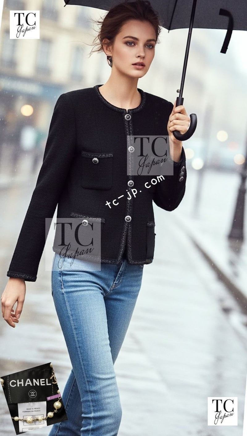 CHANEL 08A Little Black Jacket Tweed Wool 34 36 シャネル リトル ブラック ジャケット ツイード ウール 即発